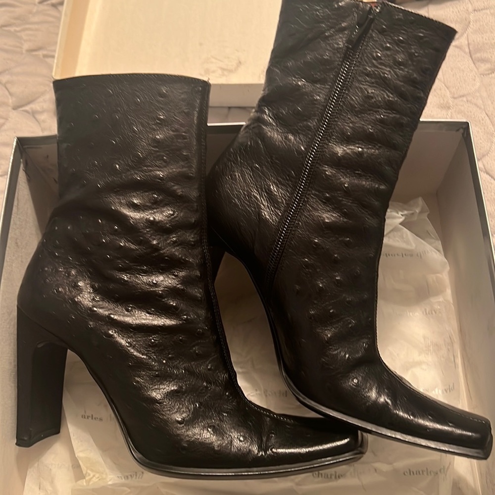 Charles David Ostrich leather boots